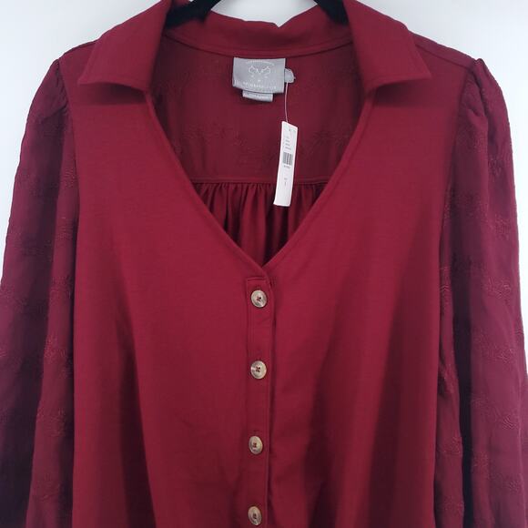 Vanessa Virginia Lenora Vintage Inspired Boho Floral Embroidered Tie Front Top S - Picture 3 of 16